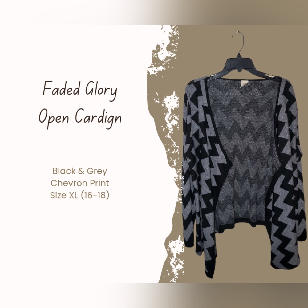 EUC Faded Glory Black and Grey Chevron Cardigan Size XL (16-18)